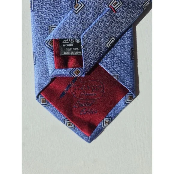 Regal Silk Tie Made in Japan Limited Edition Blue with Geometric Pattern, NWT - Picture 4 of 6